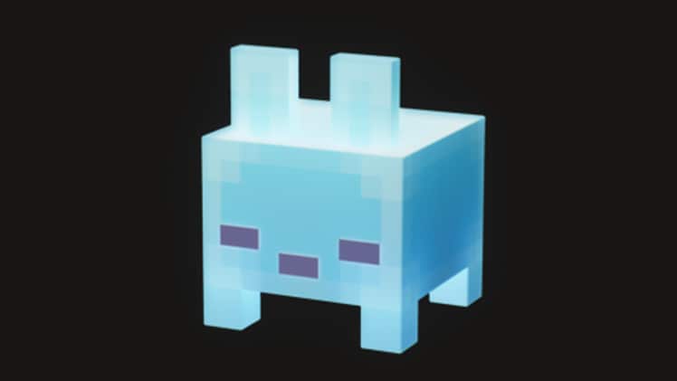 A blub pet with an idle expression, standing on top of a black background.