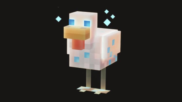 A soul-infused chicken, standing on top of a black background.