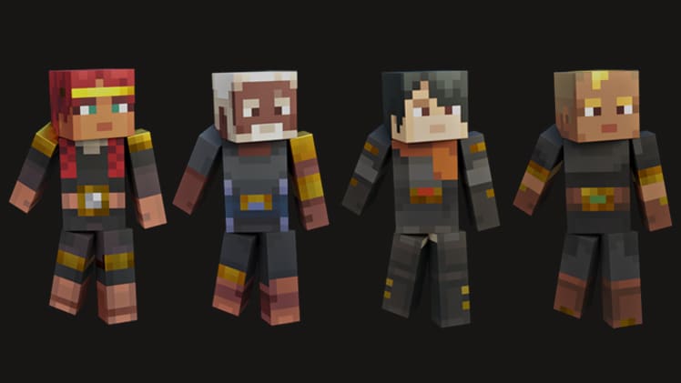 Valorie, Kellen, Ren, and Flores standing together on top of a black background.