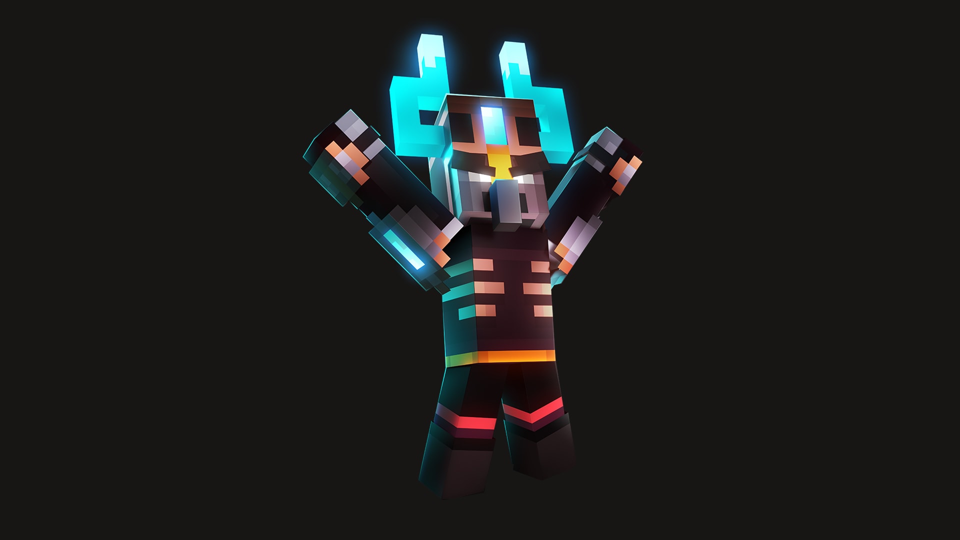 The Supreme Evoker, raising their arms into the air while leaning back slightly.