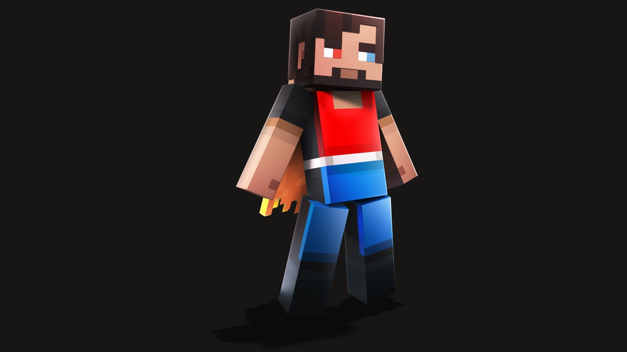 A Minecraft Dungeons II hero wearing Domino's colorful colors!