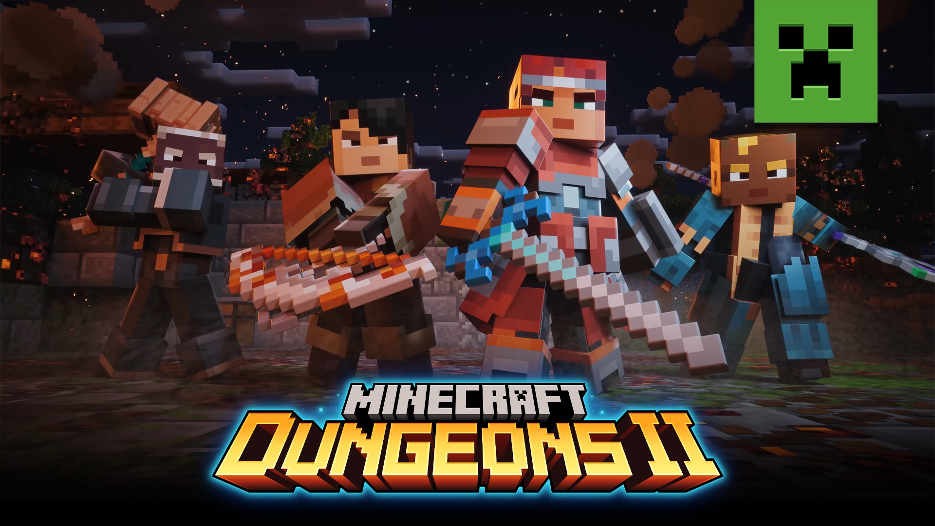 Kellen, Ren, Valorie, and Flores, facing the viewer with weapons drawn.