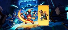 Minecraft Dungeons 2 pre-order bonus banner with game logo, characters, and chicken on yellow background.