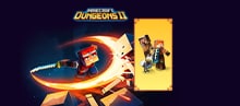 Minecraft Dungeons II artwork showing a hero slashing through enemies with a sword, with two characters and a chicken featured in a yellow inset panel.