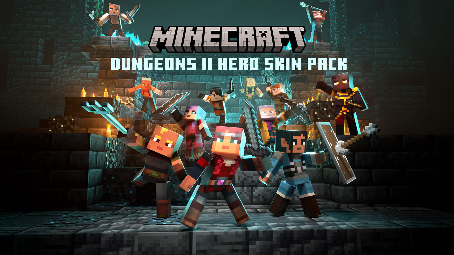 Valorie and her friends standing on a fortress-looking structure in the deep dark, weapons drawn.